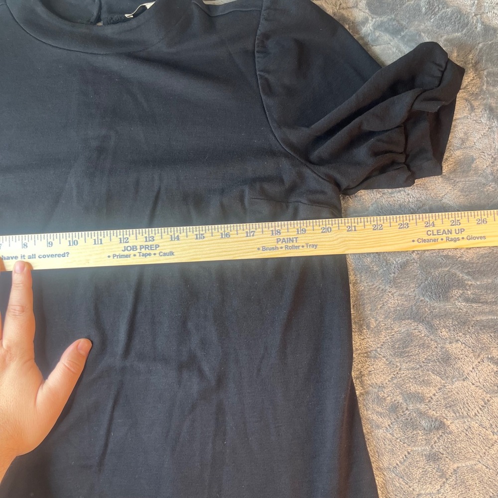 LOFT Black Mock Neck Puff Sleeve Ponte Sheath Dress Size 14 Short Sleeve LBD - Picture 4 of 6
